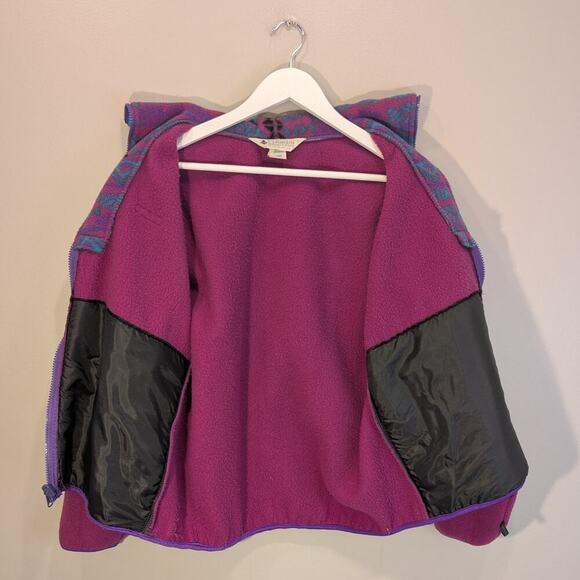 Vintage Columbia Fleece Jacket Y2K Pink Turquoise Purple Casual Layer - Size S - Picture 3 of 10